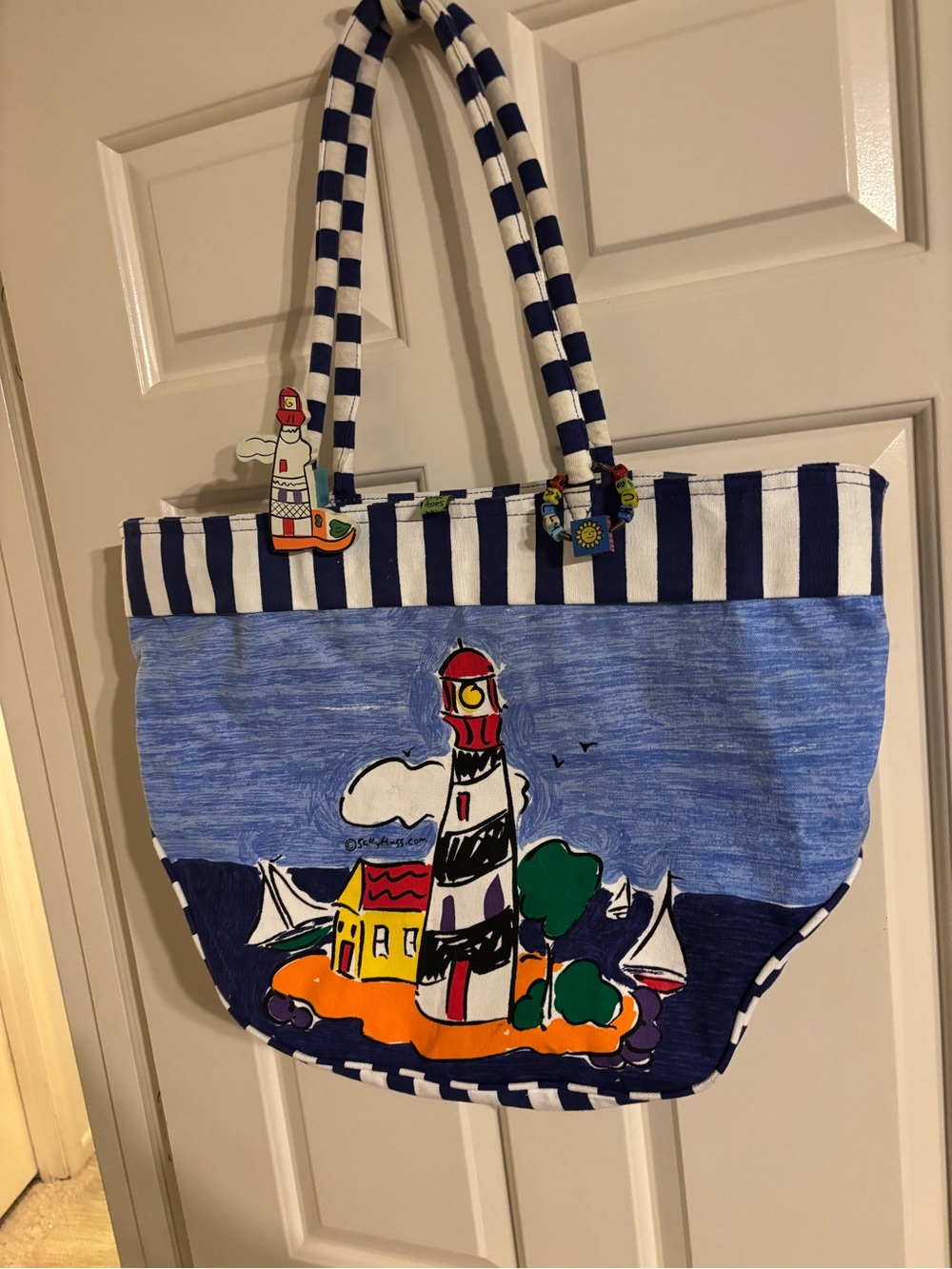 Sally Huss beach bag Striped Nautical original bracelet and lighthouse charm